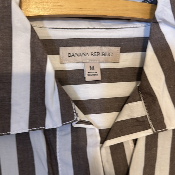 Banana Republic Cropped Striped Brown White Button Down Shirt Size M - Picture 6 of 6